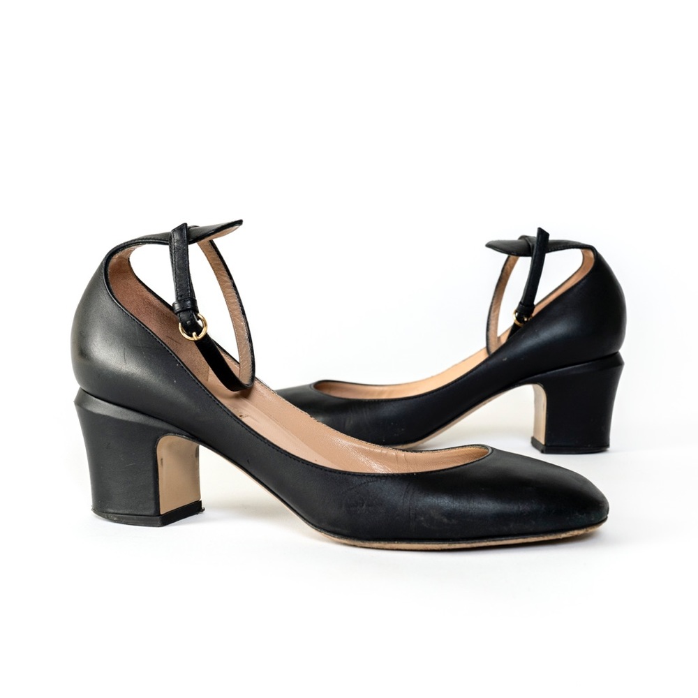Valentino Tango Black Leather Block Heels Pumps size 37